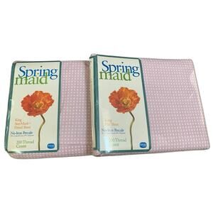 VTG Springmaid Charleston Collection Pink Check KING Sheet Set Cottage Core